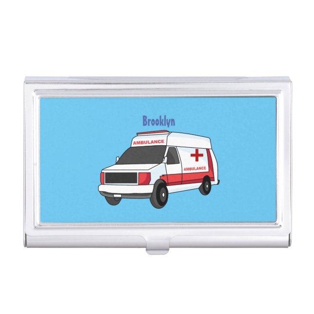 Cute red ambulance van cartoon business card case (Front)