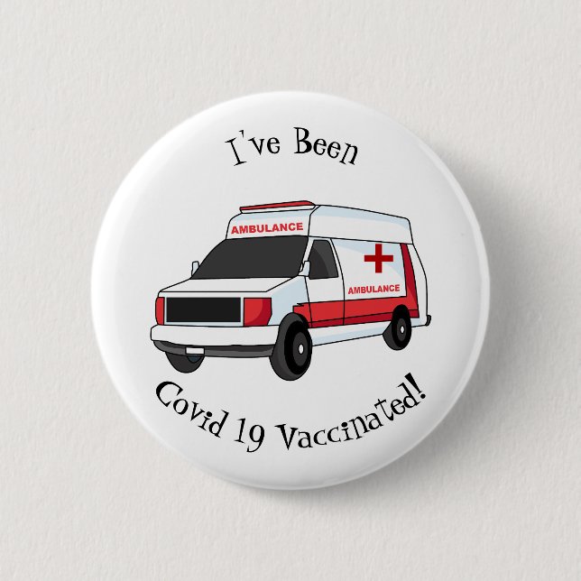 Cute red ambulance van cartoon button (Front)