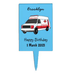 Cute red ambulance van cartoon cake topper