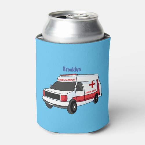 Cute red ambulance van cartoon can cooler