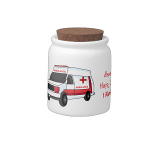 Cute red ambulance van cartoon candy jar