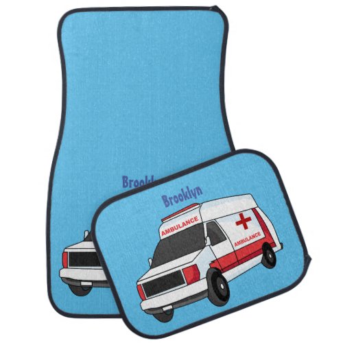 Cute red ambulance van cartoon car floor mat