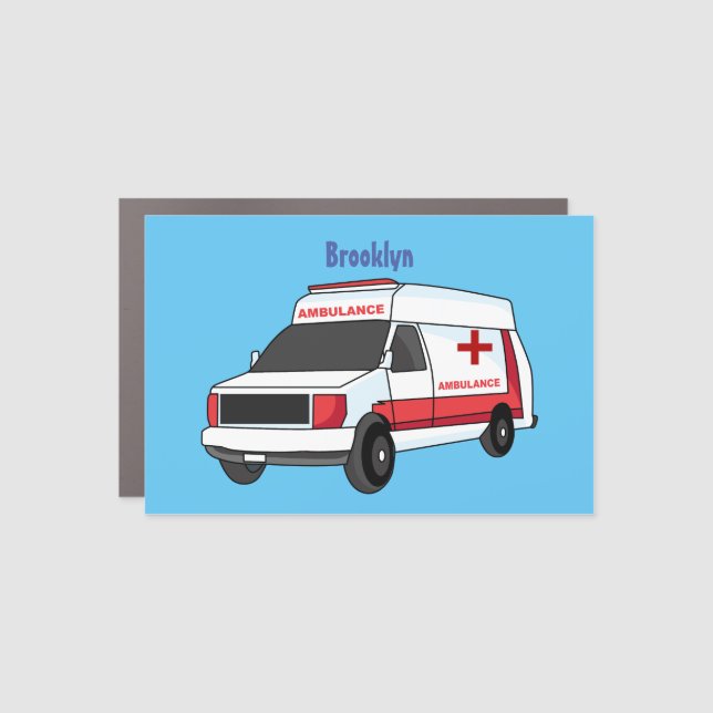 Cute red ambulance van cartoon  car magnet (Front)