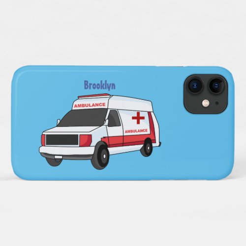Cute red ambulance van cartoon  iPhone 11 case