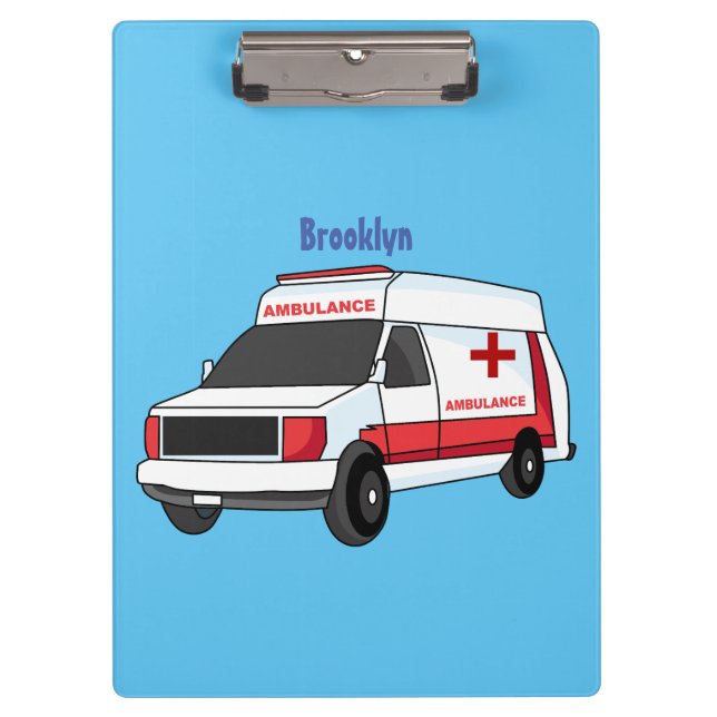 Cute red ambulance van cartoon  clipboard (Front)