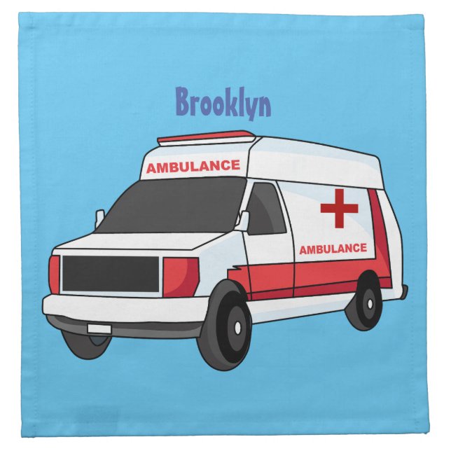 Cute red ambulance van cartoon  cloth napkin (Front)