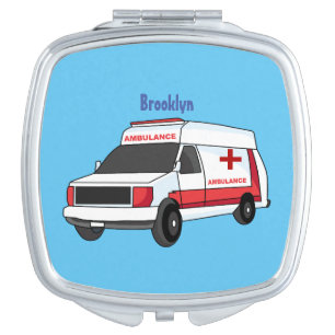 Cute red ambulance van cartoon compact mirror