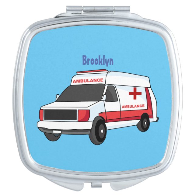 Cute red ambulance van cartoon  compact mirror (Front)