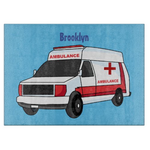 Cute red ambulance van cartoon cutting board