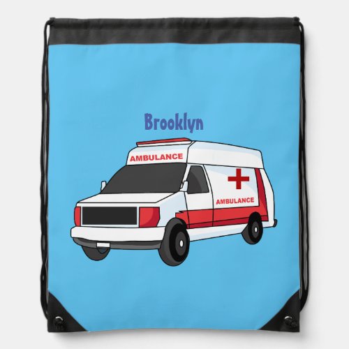Cute red ambulance van cartoon drawstring bag