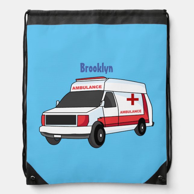 Cute red ambulance van cartoon drawstring bag (Front)