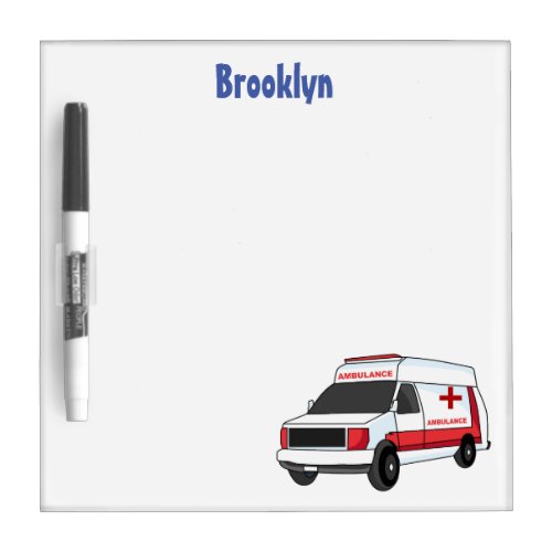 Cute red ambulance van cartoon dry erase board