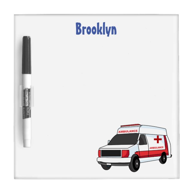 Cute red ambulance van cartoon dry erase board (Front)