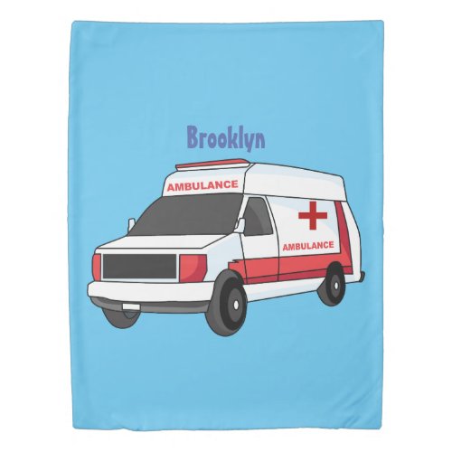 Cute red ambulance van cartoon duvet cover