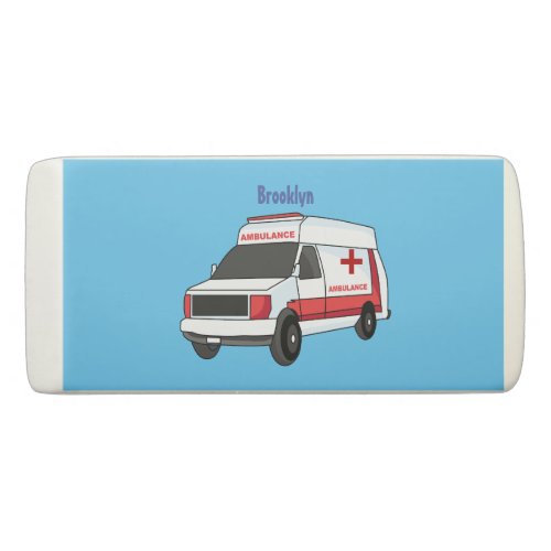 Cute red ambulance van cartoon eraser