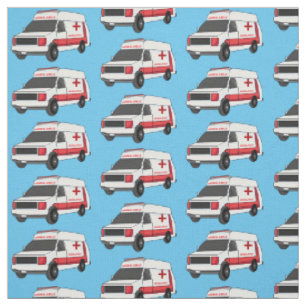 Cute red ambulance van cartoon  fabric