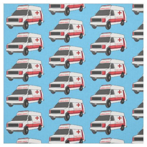 Cute red ambulance van cartoon  fabric