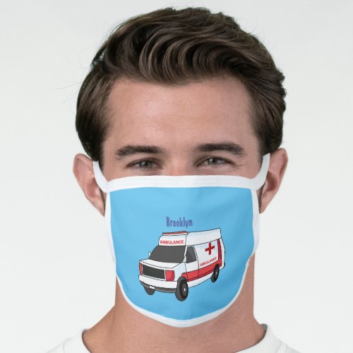 Cute red ambulance van cartoon face mask