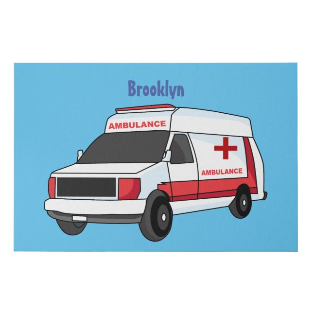 Cute red ambulance van cartoon faux canvas print (Front)