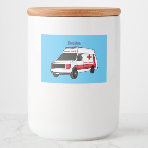 Cute red ambulance van cartoon food label