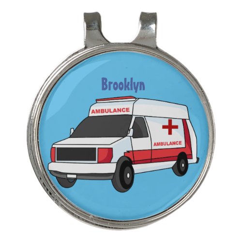 Cute red ambulance van cartoon golf hat clip