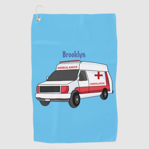 Cute red ambulance van cartoon golf towel