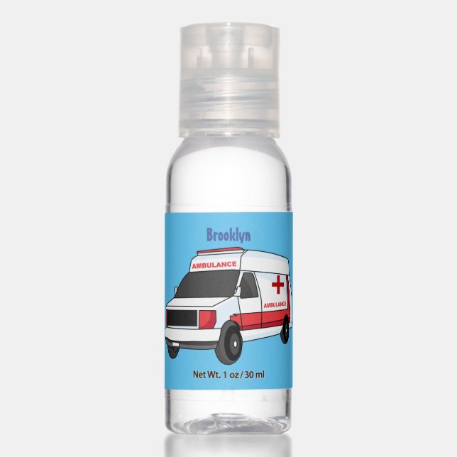 Cute red ambulance van cartoon hand sanitizer (Front)