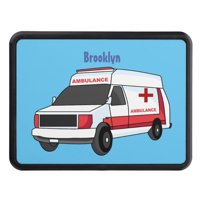 Cute red ambulance van cartoon  hitch cover (Front)
