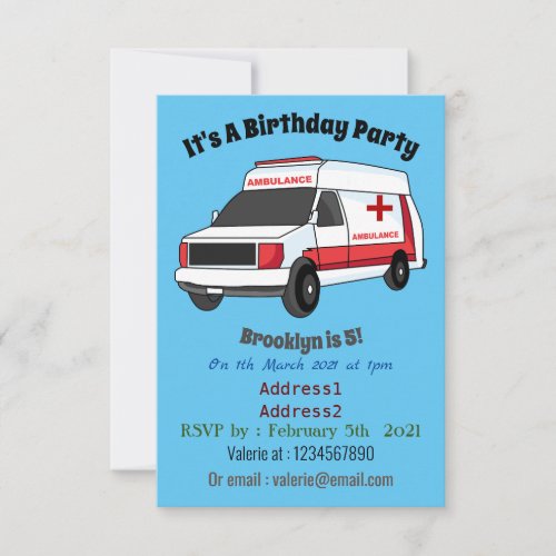 Cute red ambulance van cartoon invitation