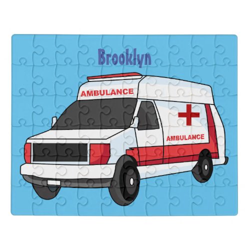 Cute red ambulance van cartoon jigsaw puzzle