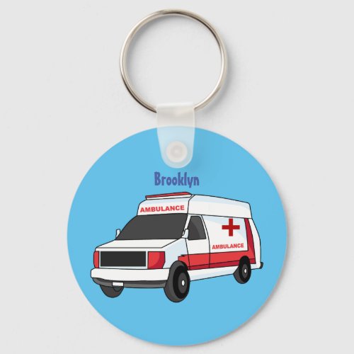 Cute red ambulance van cartoon keychain