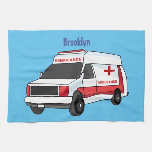 Cute red ambulance van cartoon  kitchen towel