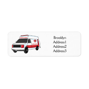Cute red ambulance van cartoon label