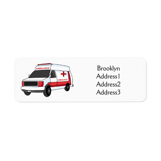Cute red ambulance van cartoon label (Front)