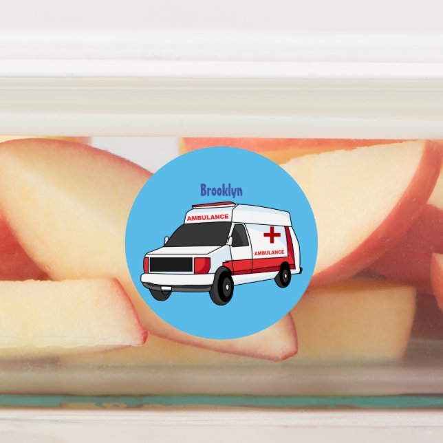 Cute red ambulance van cartoon labels (Affixed)