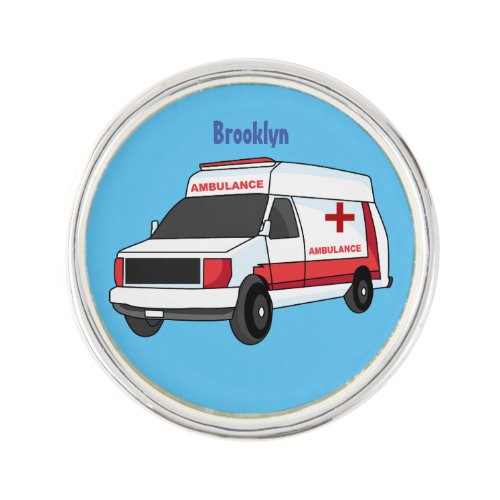 Cute red ambulance van cartoon lapel pin