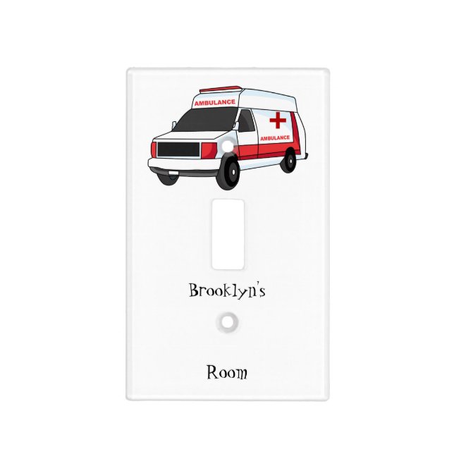 Cute red ambulance van cartoon light switch cover (Front)