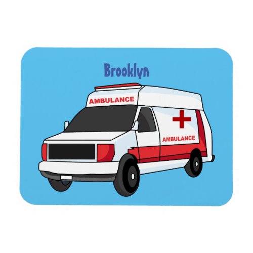 Cute red ambulance van cartoon magnet