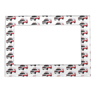 Cute red ambulance van cartoon magnetic frame