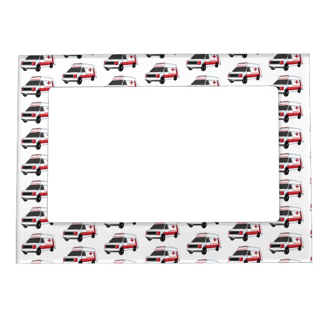 Cute red ambulance van cartoon magnetic frame (Front)