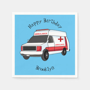 Cute red ambulance van cartoon napkins