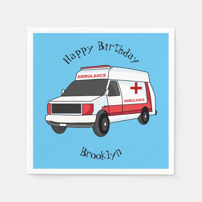 Cute red ambulance van cartoon napkins (Front)