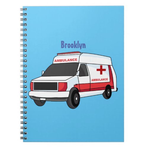Cute red ambulance van cartoon notebook