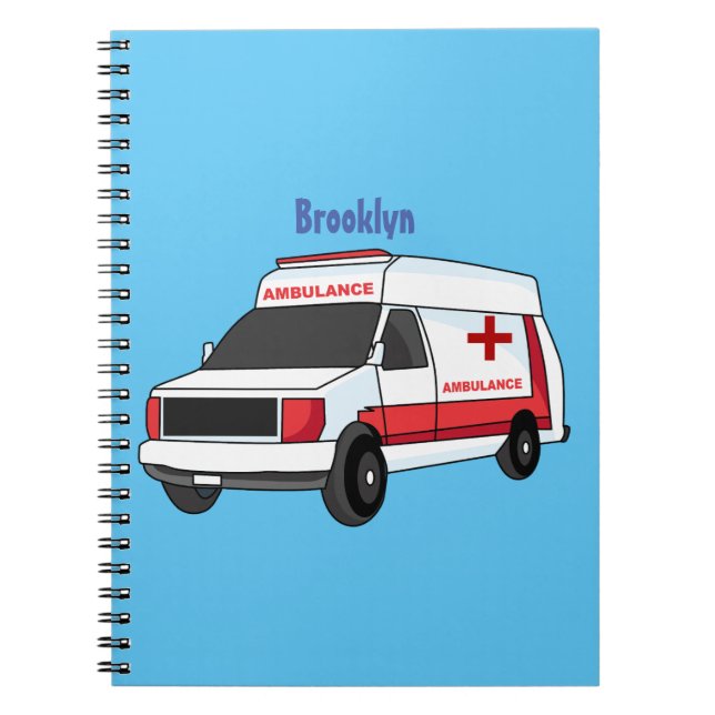 Cute red ambulance van cartoon notebook (Front)