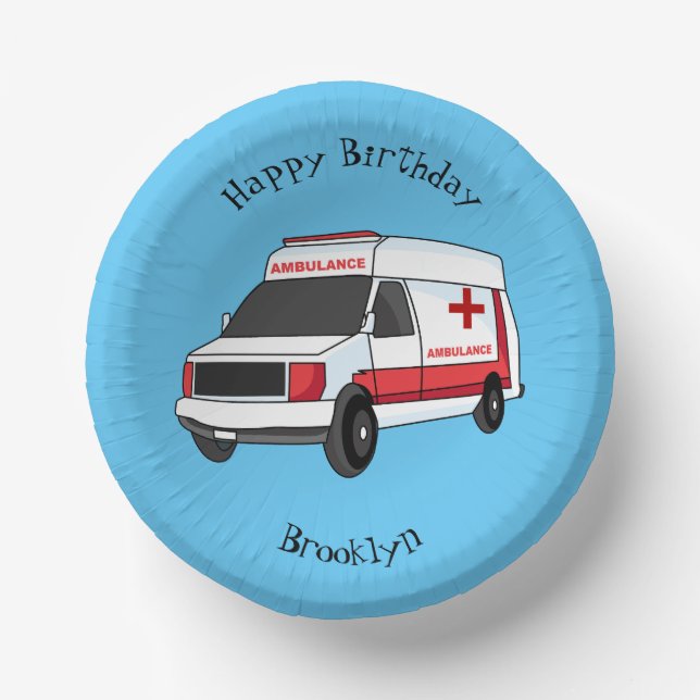 Cute red ambulance van cartoon paper bowls (Front)