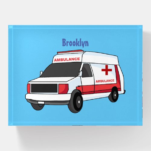 Cute red ambulance van cartoon paperweight