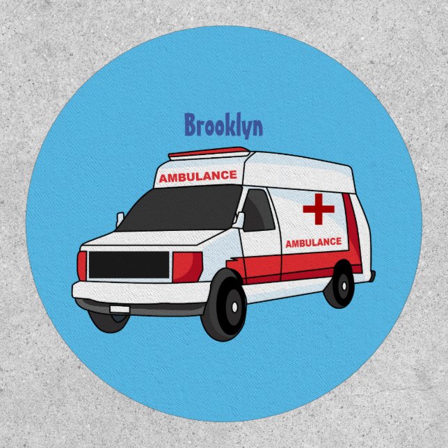 Cute red ambulance van cartoon patch (Front)