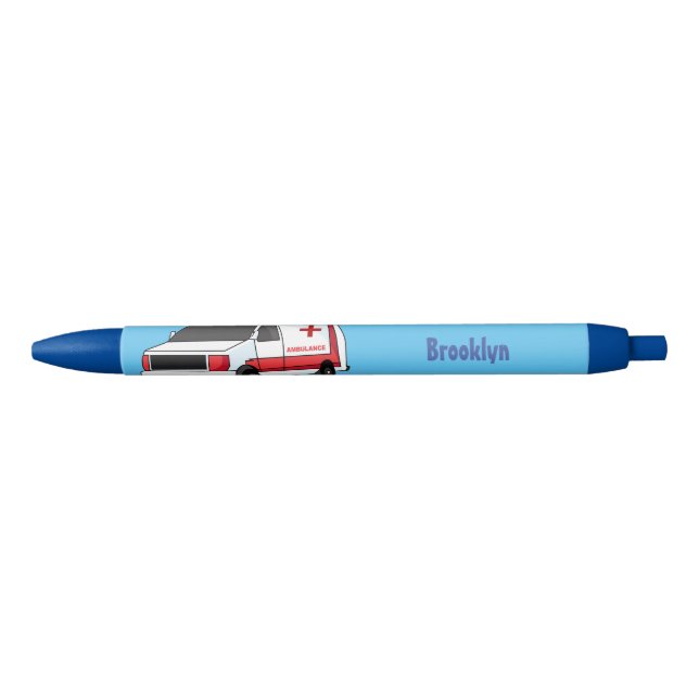 Cute red ambulance van cartoon pen (Front)