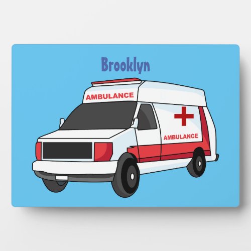 Cute red ambulance van cartoon plaque