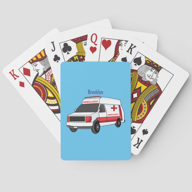 Cute red ambulance van cartoon poker cards (Back)